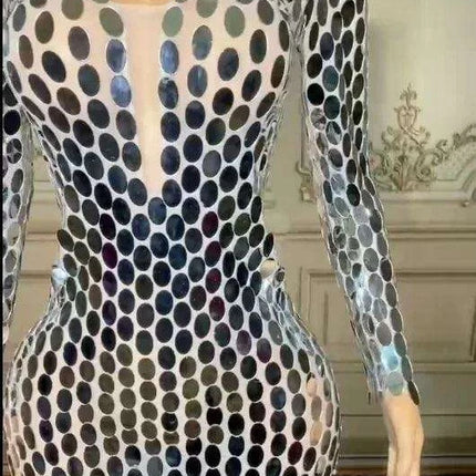 Dazzling Sequin Mini Sheath Dress with Sheer Details for Elegant Occasions - Très Elite