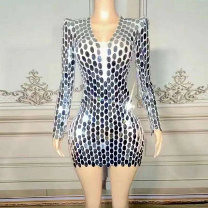 Dazzling Sequin Mini Sheath Dress with Sheer Details for Elegant Occasions - Très Elite