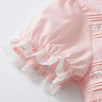 Delightful Baby Girls' Summer Lace Dress with Fun Bubble Sleeves and Exquisite Embroidery - Très Elite