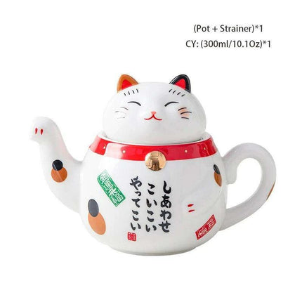 Delightful Japanese Fortune Cat Ceramic Tea Set - Exquisite Teapot and Teacup Ensemble for Tea Lovers - Très Elite
