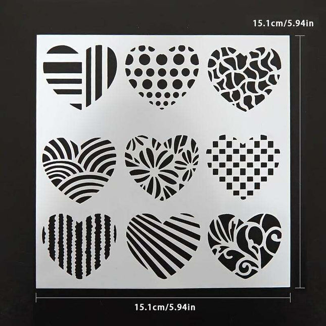 Delightful Mini Heart Stencil Set - Nine Grid Designs for Creative Scrapbooking and DIY Projects