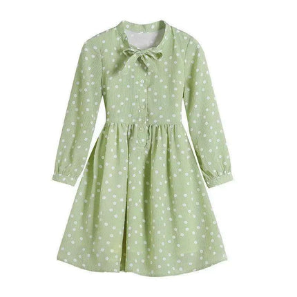 Delightful Polka Dot Chiffon Long Sleeve Dress for Little Girls - Ideal for Spring/Summer Festivities - Très Elite