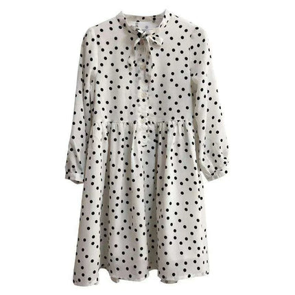 Delightful Polka Dot Chiffon Long Sleeve Dress for Little Girls - Ideal for Spring/Summer Festivities - Très Elite