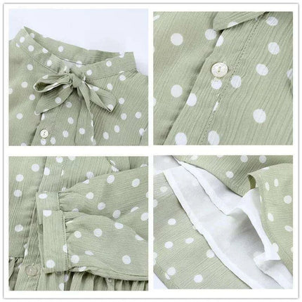 Delightful Polka Dot Chiffon Long Sleeve Dress for Little Girls - Ideal for Spring/Summer Festivities - Très Elite
