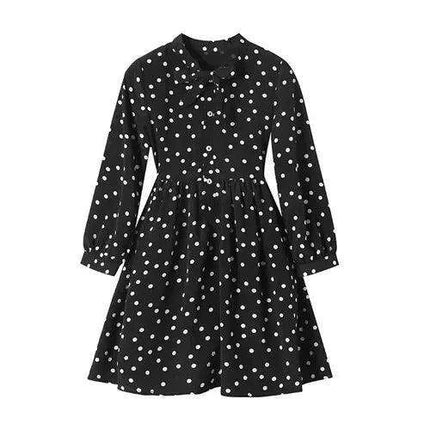 Delightful Polka Dot Chiffon Long Sleeve Dress for Little Girls - Ideal for Spring/Summer Festivities - Très Elite