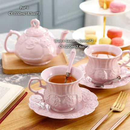 Delightful Retro Pink Floral Porcelain Tea Set - Stylish Teapot and Cup Pair - Très Elite