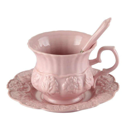 Delightful Retro Pink Floral Porcelain Tea Set - Stylish Teapot and Cup Pair - Très Elite