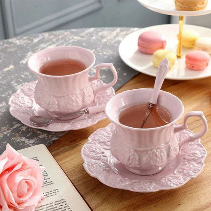 Delightful Retro Pink Floral Porcelain Tea Set - Stylish Teapot and Cup Pair - Très Elite