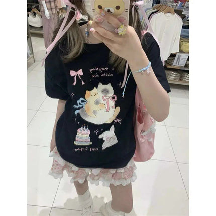Delightful Retro Pink High-Waisted A-Line Mini Skirt for Women - Y2K Lolita Summer Vibes - Très Elite