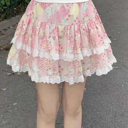 Delightful Retro Pink High-Waisted A-Line Mini Skirt for Women - Y2K Lolita Summer Vibes - Très Elite