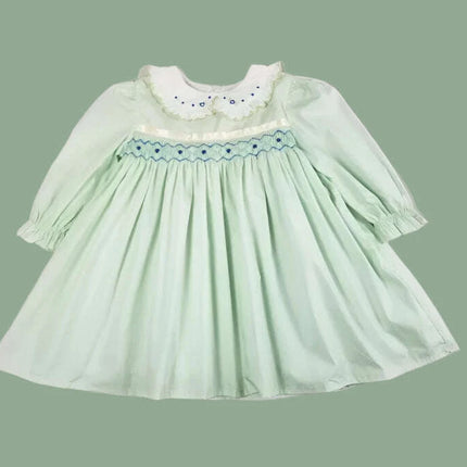 Delightful Vintage-Inspired Pink Smocked Dress for Girls - Long Sleeve Autumn Collection with Elegant Embroidery - Très Elite