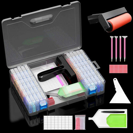 Deluxe 64-Compartment Diamond Painting Bead Storage Organizer with Labels - Très Elite