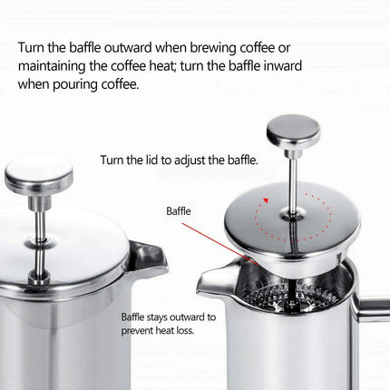 Deluxe Insulated Stainless Steel French Press - Three Sizes: 350ml, 800ml, and 1000ml - Très Elite