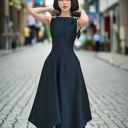 Diamond Bow Irregular High Waist Sleeveless Evening Dress for Women - Très Elite