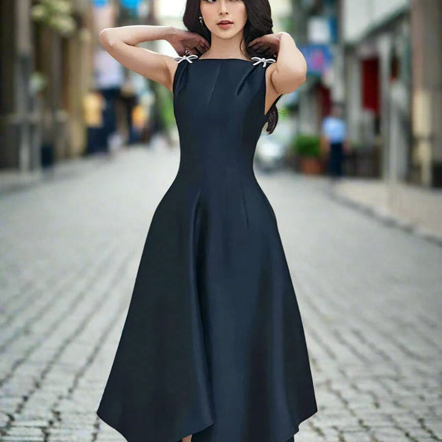 Diamond Bow Irregular High Waist Sleeveless Evening Dress for Women