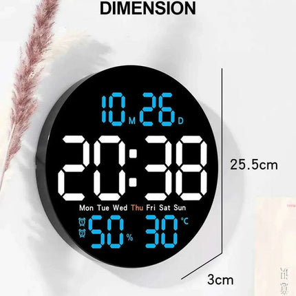 Digital LED Wall Clock with Remote Control, Dual Alarms, Calendar, and Temperature Display for Stylish Home Decor - Adjustable Brightness - Très Elite