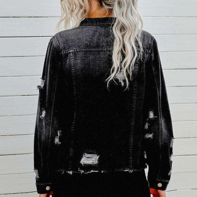 Distressed Cropped Denim Jacket with Edgy Raw Hem