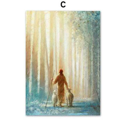 Divine Coastal Serenity: Christ Jesus Nordic Canvas Art for Spiritual Spaces..