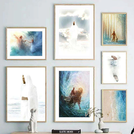 Divine Coastal Serenity: Christ Jesus Nordic Canvas Art for Spiritual Spaces - Très Elite