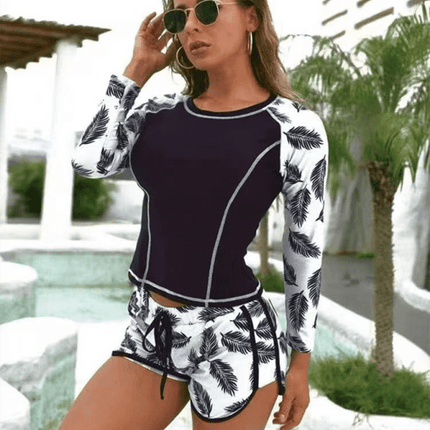 Diving surfing suit long sleeve fashion sunscreen printed split swimsuit women's clothing - Très Elite