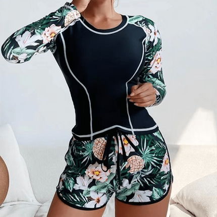 Diving surfing suit long sleeve fashion sunscreen printed split swimsuit women's clothing - Très Elite