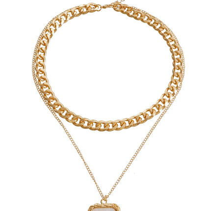 Double Square White Mother-of-Pearl Pendant Necklace - Très Elite