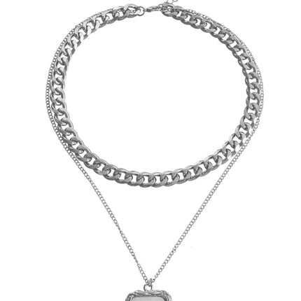 Double Square White Mother-of-Pearl Pendant Necklace - Très Elite