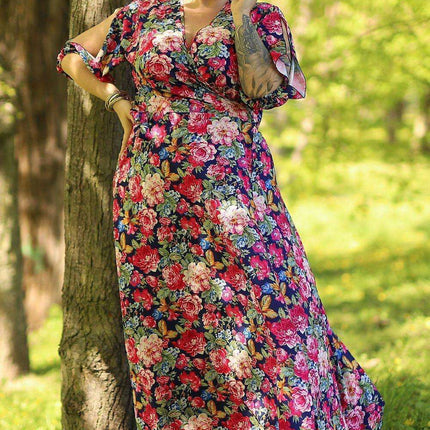 Dragon Fire Plus Size Glamorous Evening Gown - Captivating Envelope Neckline Design