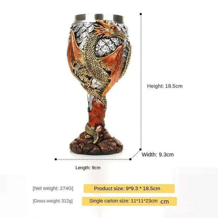 Dragon Resin Stainless Steel Beer Mug - Hand Painted Gothic Viking Skull Wine Goblet - Très Elite