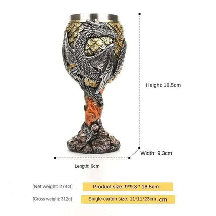 Dragon Resin Stainless Steel Beer Mug - Hand Painted Gothic Viking Skull Wine Goblet - Très Elite