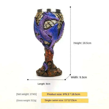 Dragon Resin Stainless Steel Beer Mug - Hand Painted Gothic Viking Skull Wine Goblet - Très Elite