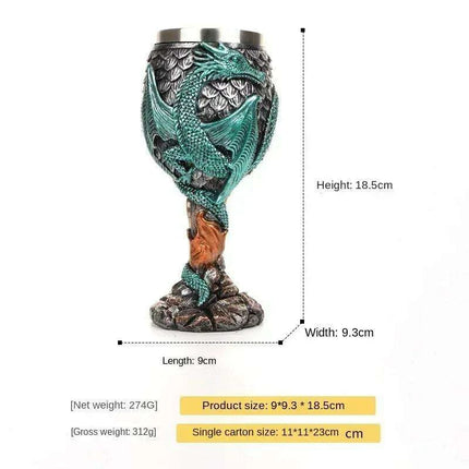 Dragon Resin Stainless Steel Beer Mug - Hand Painted Gothic Viking Skull Wine Goblet - Très Elite
