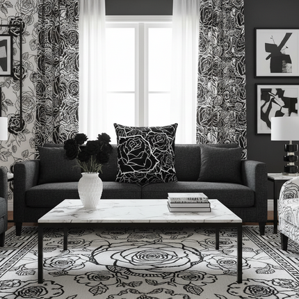 Dual-Sided Black and White Floral Throw Pillow Set - Très Elite