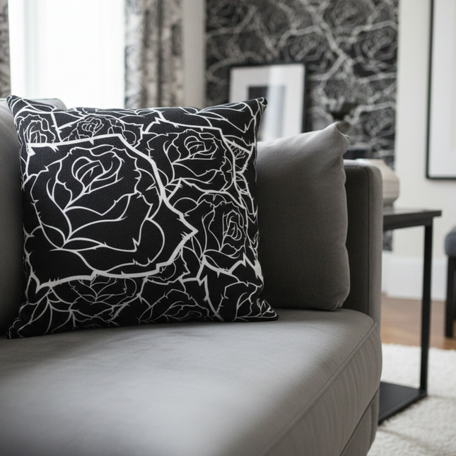 Dual-Sided Black and White Floral Throw Pillow Set - Très Elite