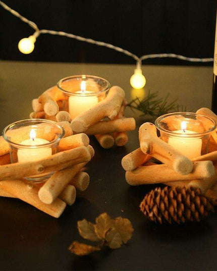 Handcrafted Driftwood Candle Holder with Glass Hurricane - Elegant Home Decor Accent