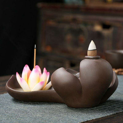 Serene Oasis Purple Sand Backflow Incense Fountain Set