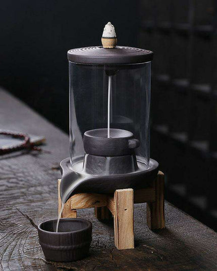 Tranquil Purple Sand Pottery Backflow Incense Burner - Artistic Home Decor Piece