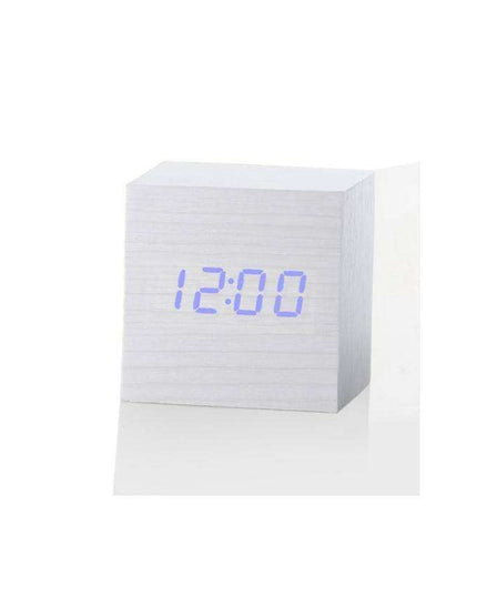 Sophisticated Voice-Activated LED Clock with Wood Grain Finish and Temperature Display