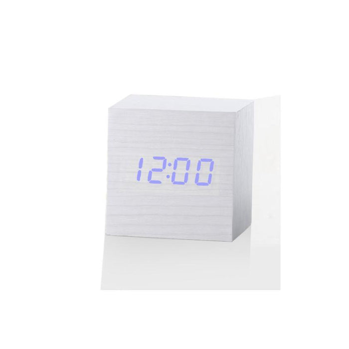 Voice-Activated LED Wood Grain Clock with Temperature Display