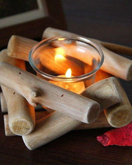 Handcrafted Driftwood Candle Holder with Glass Hurricane - Elegant Home Decor Accent