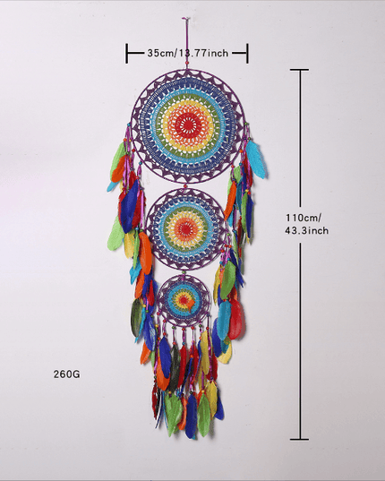 Handcrafted Indian Three-Ring Dream Catcher: Festive Cultural Home Decor Accent