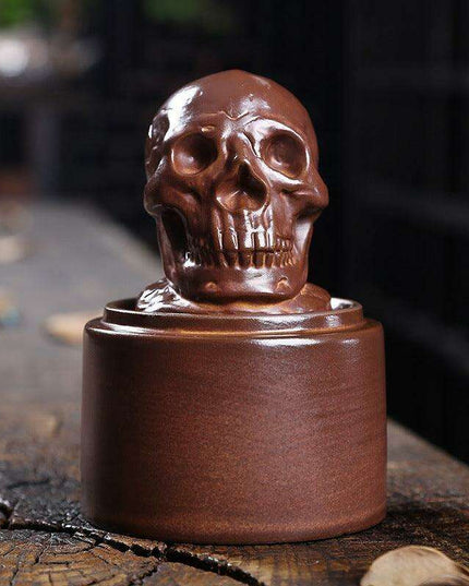 Enigmatic Skull Backflow Incense Holder with Vintage Glass Shield - Alluring Home Decor Piece