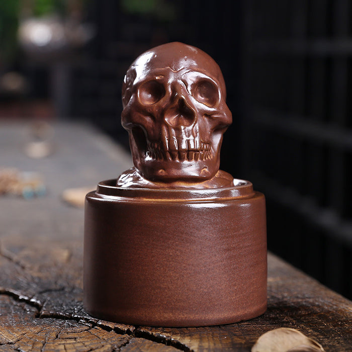 Skull Backflow Incense Burner with Unique Antique Glass Feature