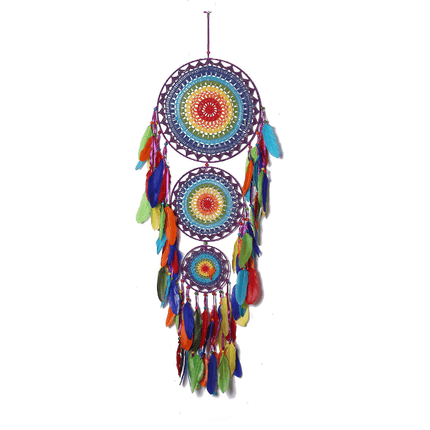 Handcrafted Indian Three-Ring Dream Catcher: Festive Cultural Home Decor Accent