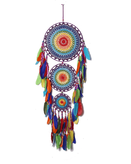 Handcrafted Indian Three-Ring Dream Catcher: Festive Cultural Home Decor Accent