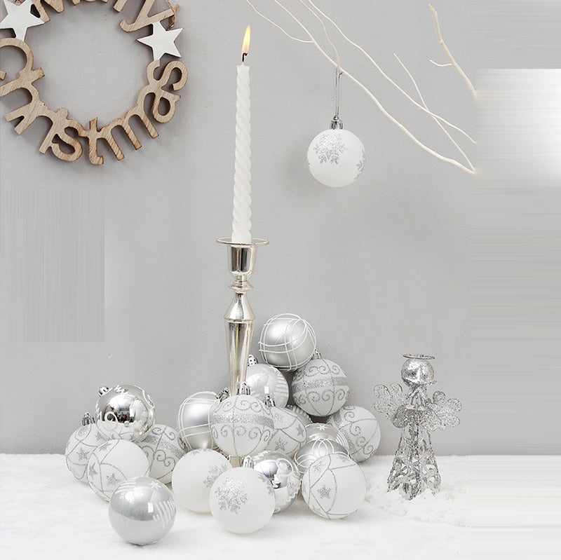24Pcs/Set Boxed Christmas Ball Christmas Tree Hanging Pendant Decoration 6cm White Gold Xmased Ornament Balls for Home Party eprolo