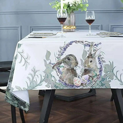 Easter Floral Bunny Spill-Resistant Table Cover for Spring Events and Weddings- Très Elite- Très Elite
