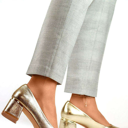 Eco-Chic Gold Leather Block Heel Pumps for Women - Très Elite