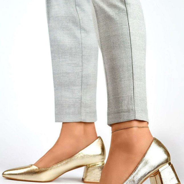 Eco-Chic Gold Leather Block Heel Pumps for Women