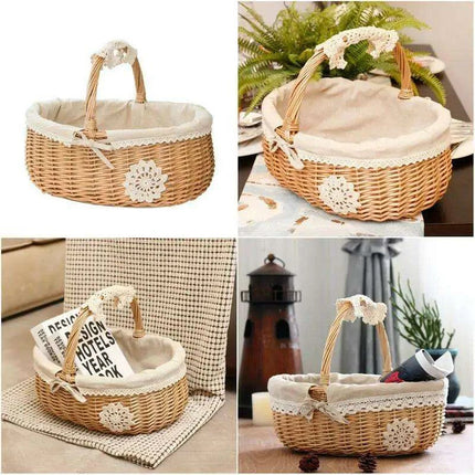 Eco-Chic Handcrafted Wicker Storage Basket with Washable Liner - Très Elite